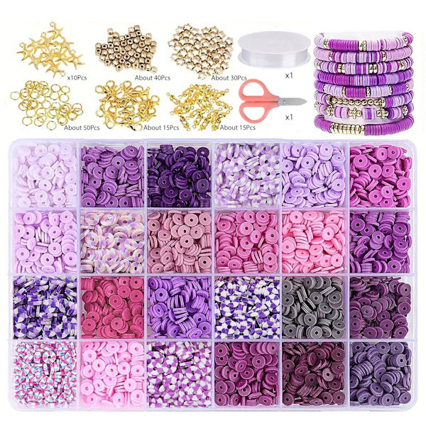 Lerpärlor, 4960 st platta runda distanspärlor, för armband, smyckestillverkningssats, örhängen, gör-det-själv-hantverk, julklapp (24 färger, 6 mm)