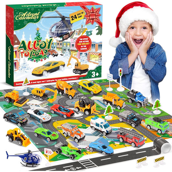 Adventskalender 2024, børnebil, legetøj, små gaver