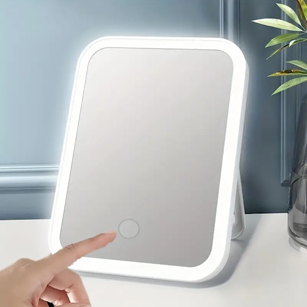 LED-sminke speil, 3 fargebelysningsmoduser berøringsskjerm forfengelighetsspeil med LED-lysstyrke, justerbart USB-oppladbart kosmetisk speil med lys