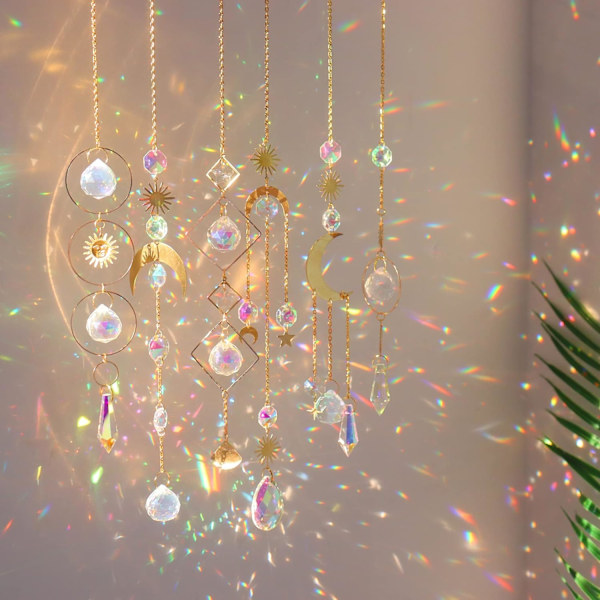 6 stk fargerike krystaller solfanger hengende solfanger med kjede anheng ornament krystallkuler for vindu hjem hage jul dag fest bryllup