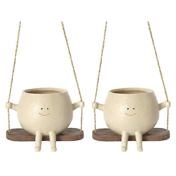 Swing Face Planter Potter, Søte Vegghengende Harpiks Blomsterhode Planter for Innendørs og Utendørs, Succule（Som vist）