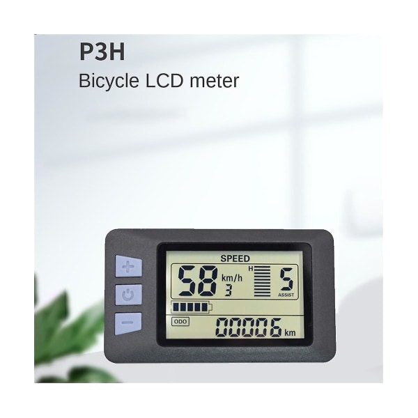 P3h LCD-skjermmåler Dashboard 24v 36v 48v 60v elsykkelmåler skjermpanel for elektrisk Scoo（Sort）