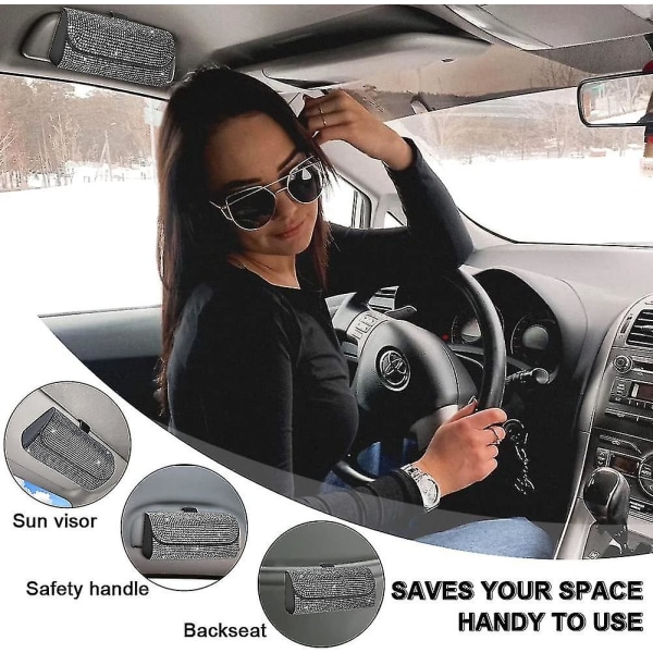 Bil Solskydd Glasögonhållare Case Universal Automotive Glittrande Kristaller Glasögonhållare Skyddslåda Förvaringslåda Organizer med Mag