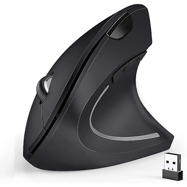 Trådlös mus, ergonomisk mus med USB-mottagare, 2,4 g laddningsbar optisk vertikal mus med hög precision optisk mus 1600 dpi, 6 knappar för PC/la