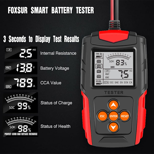 Bilbatteritestare 12V 24V CCA Inre Resistans Testare Motorcykel Batteri Analysator Diagnostiskt Verktyg