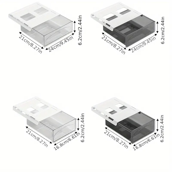 Usynlig opbevaringsboks under skrivebordet, skuffeskuffe til skrivebord, gennemsigtig arrangør, (størrelse: 8 x 9,5 tommer)