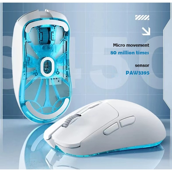Trådlös spelmus 56g PAW3395 Ultralätt 26000DPI Programmerbar 1000Hz USB-C Trådbunden PC-möss 6 knappar för Mac, bärbar dator, PC