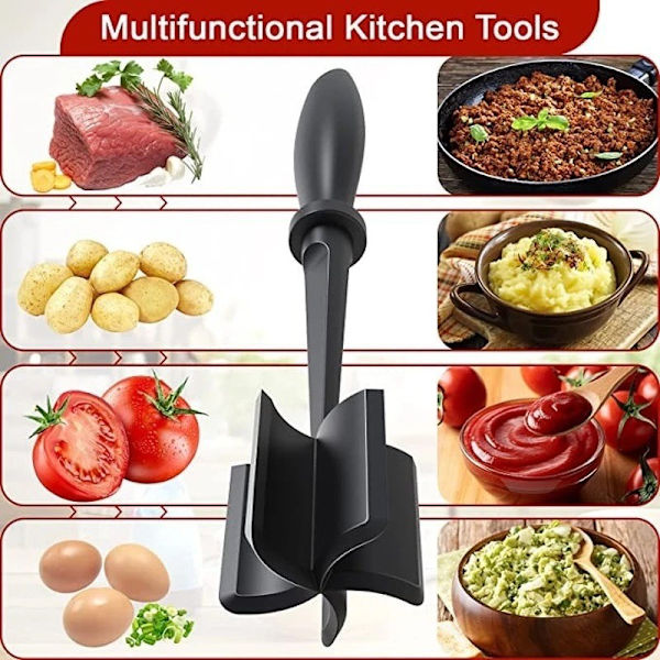 Kødhakker til hamburger, premium varmebestandig moser og smasher til hakket oksekød, hakket kalkun og mere, non-stick mixhakker