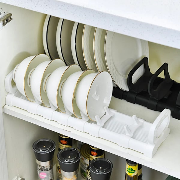 Justerbar oppvaskstativ, oppbevaringsstativ for tallerkener, justerbart tørkestativ, benkeplate, vasktilbehør, arrangør 31,5*10 cm (hvit)