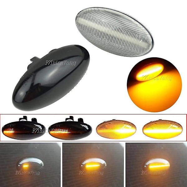 2 stk Led dynamisk blinklys sidemarkeringslys til Peugeot 307 206 407 107 607 1007 Partner Expert sekventiel blinklys (Krystal i høj kvalitet)