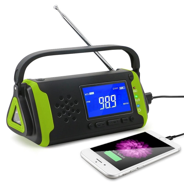 Grön multifunktionell katastrofförebyggande väderradio handvev ficklampa radio solnödsituation handvev generator radio