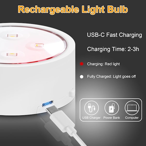 Uppladdningsbar batteridriven glödlampa för E26-sockel (avtagbar), 13 färger temperatur puck lampor med fjärrkontroll, dimbar och timer