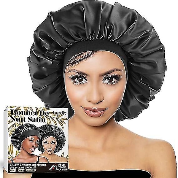 Dww-noir Bonnet De Nuit Satin, Soie Cheveux - Doux Elastique Adaptable Toutes Les Femmes
