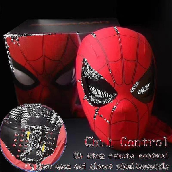 Mascara Spiderman Huvudbonader Cosplay Moving Eyes Elektronisk mask Spider Man 1:1 Fjärrkontroll Elastiska leksaker för vuxna Barn Present（Chin Control）
