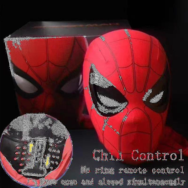 Mascara Spiderman Huvudbonader Cosplay Moving Eyes Elektronisk mask Spider Man 1:1 Fjärrkontroll Elastiska leksaker för vuxna Barn Present（Chin Control）