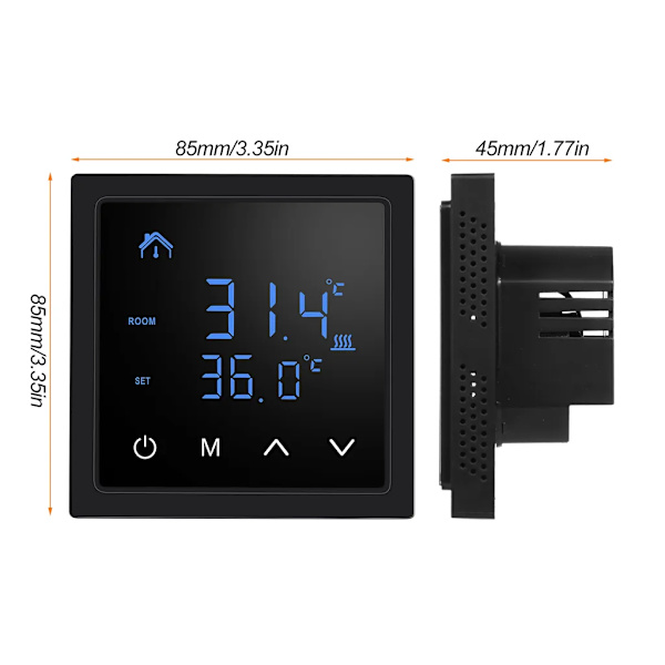 Smart rumtermostat gulvvarme 16A elektrisk varmevarme termostat, touchskærm med børnesikringsfunktion, indendørs termometer termostat