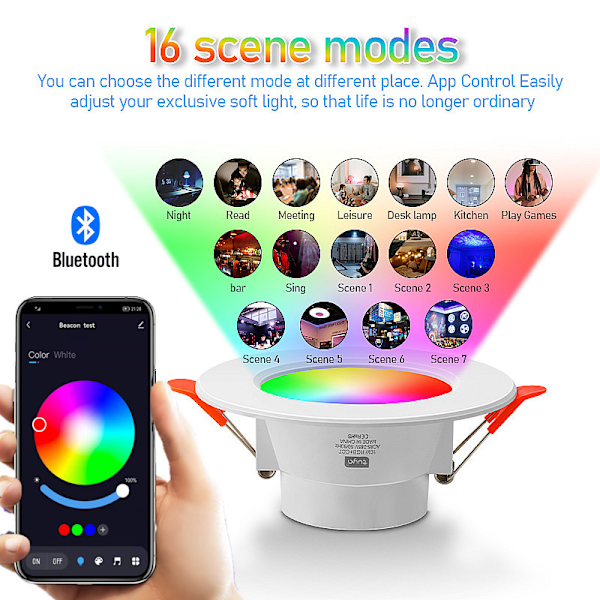 3-pack Bluetooth Smarta Downlights Tuya RGBCW Full Färg Dimning Alexa Röst/APP-kontroll