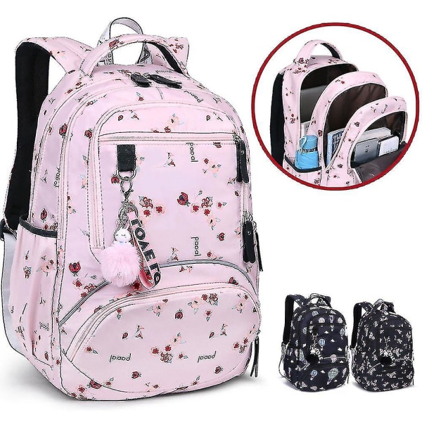 Vanntett skoleryggsekk med trykk（rosa）