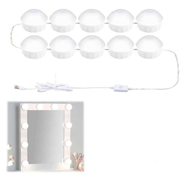 10 dæmpbare spejl lamper med 3 farver, LED makeup lampe, toiletbord lampe, makeup lys, spejl lampe til kosmetisk spejl