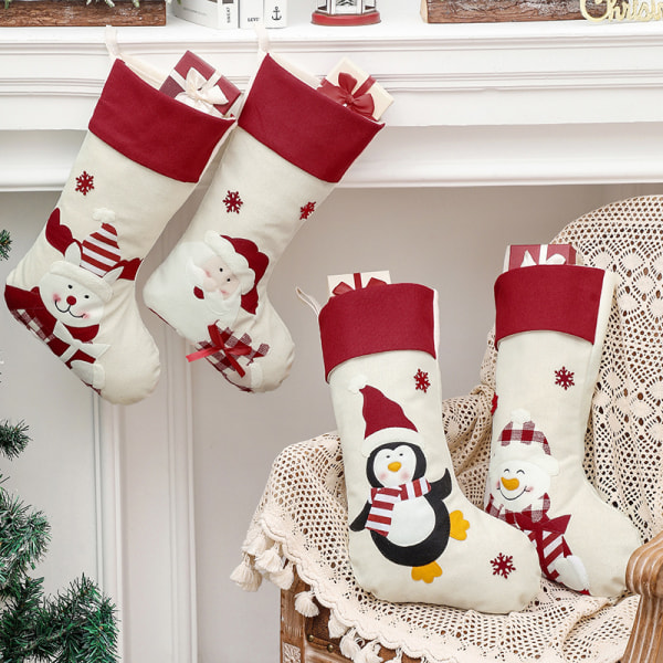 Julstrumpor, dekorativa strumpor, jullovsstrumpor, dekorativa familjepresentstrumpor, C-stil röd, julsnögubbe