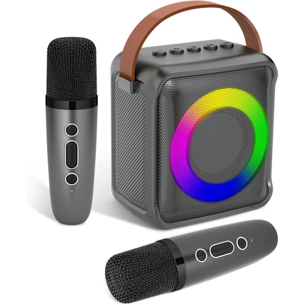 Karaoke-kone 2 langattomalla mikrofonilla, lelu lapsille ja aikuisille, LED-valolla ja äänenmuutustehosteilla