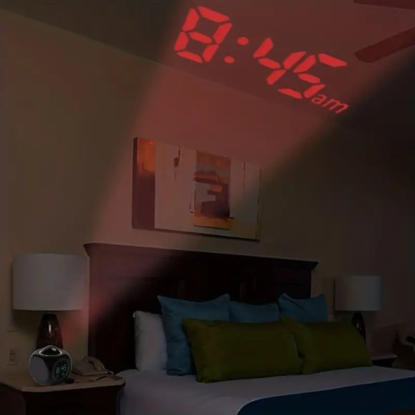 LCD-projektion LED-display timer digitalt vækkeur til soveværelser, med talende stemmeprompt termometer snooze-funktion skrivebordsprojektor