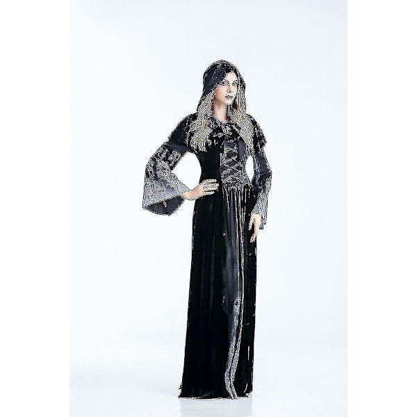 Halloween Karneval Kranie Print Lang Kjole Dronning Kostume Kostume-c Z（XL）