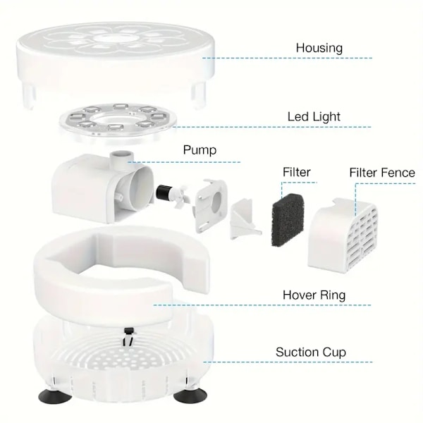 Springvandspumpe med LED-lys og dyser, DIY-springvandspumpesæt med USB-strømkabel og strømadapter, vandpumpe