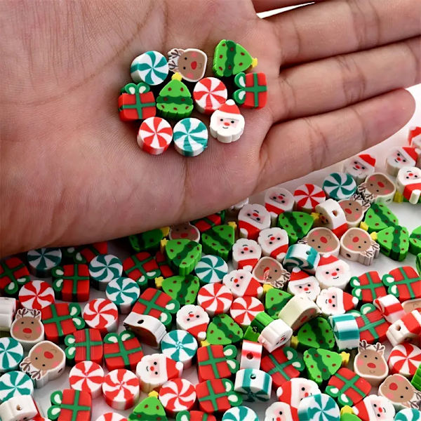 500 st Mixade Julpärlor, Lera Distanspärlor Godis Älg Present Julgranspärlor för Smycken Armband Halsband Örhängen Tillverkning