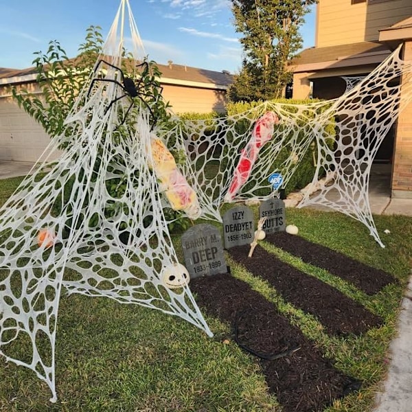 2 pakkausta hämähäkinseitti Halloween-koristeita ulkona, 900 neliöjalkaa venyvää hämähäkinseittiä Halloween-koristeisiin, Spooky Spider Web -koristeet