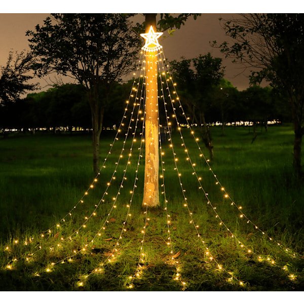 Julepynt Udendørs Stjernelysstreng, 16,4Ft Juletræstoplys 320 LED 8 Hukommelsestilstande med 14\" Lyser Stjerne