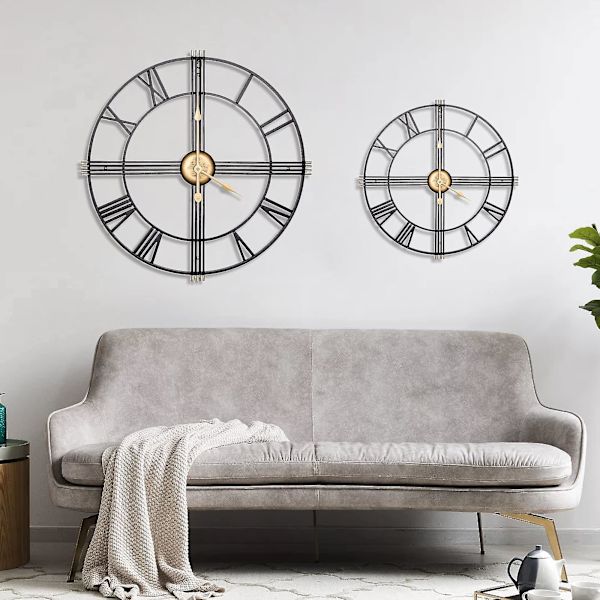 50 cm moderne vægur dekoration sort vintage romertal metal ur næsten lydløst moderne boligindretning perfekt til stue soveværelse - 50 cm