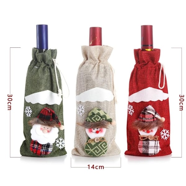 Sett med 6 julevinposer, burlap emballasje for flasker