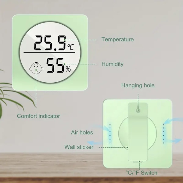 Digitalt hygrometer indendørs termometer, fugtighedsmåler, mini fugtighedsmåler, stue termometer med temperatur og fugtighed