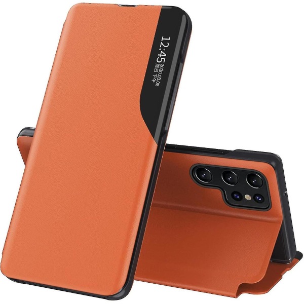 Til Samsung Galaxy S24 Magnetic Flip Case, Ultra Slim Pu Læder Taske med Clear View Sidevindue Ki（orange，S24）