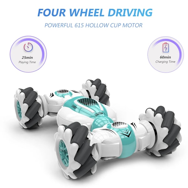 RC-temppuauton 4WD 2.4 GHz RC-temppuauton 360° Maastoauto eleohjauksella, lahja lapsille ja pojille