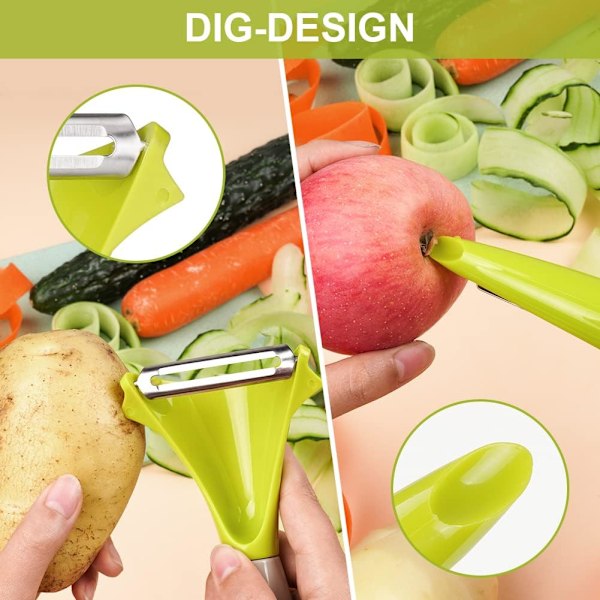 Universal Skrellesett, 2 stk Skreller for Frukt Grønnsaker, Stående Design, Universal Skreller Rustfritt Stål med Roterende Blad
