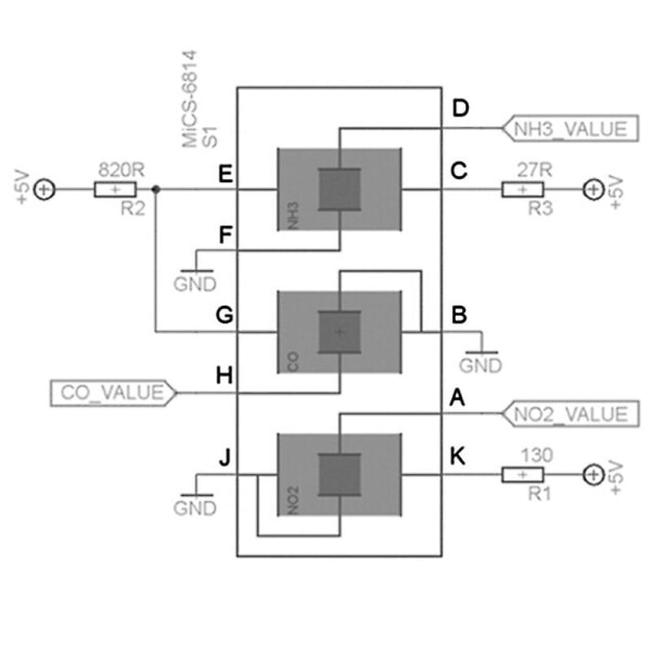 MICS-6814 Sensor Kolmonoxid CO NO2 NH3 Syrgas Detektering av luftkvalitet Numerisk sensormodul (lila)