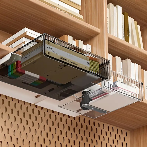 Näkymätön työpöydän alle säilytyslaatikko, työpöydän laatikon säilytyslaatikko, läpinäkyvä järjestäjä, (koko: 8 x 6,6 tuumaa)