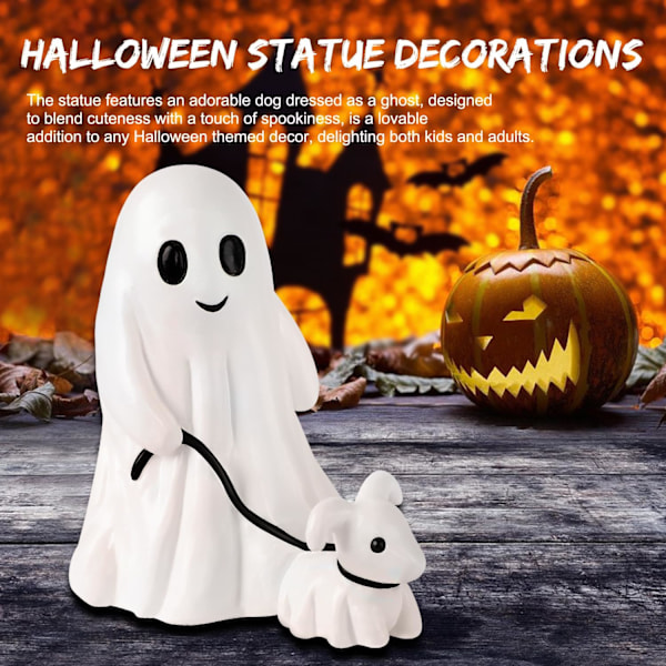 Halloween-spøkelse som går tur med hund-statue, stor spøkelse som går tur med sin spøkelseshund, skummel spøkelseshund Halloween-figur for hage, hage, borddekorasjoner
