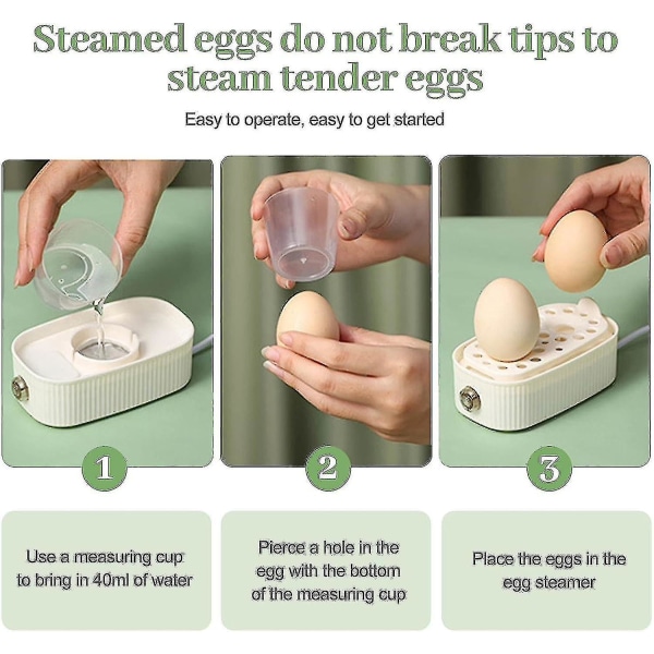 Munankeitin 2 munaa, Munanhöyrystin Kompakti sähköinen munakeitin, Paras munakeitin keittää kaikki kolme keittotasoa - pehmeä, keskikokoinen, kova Ty (vihreä)