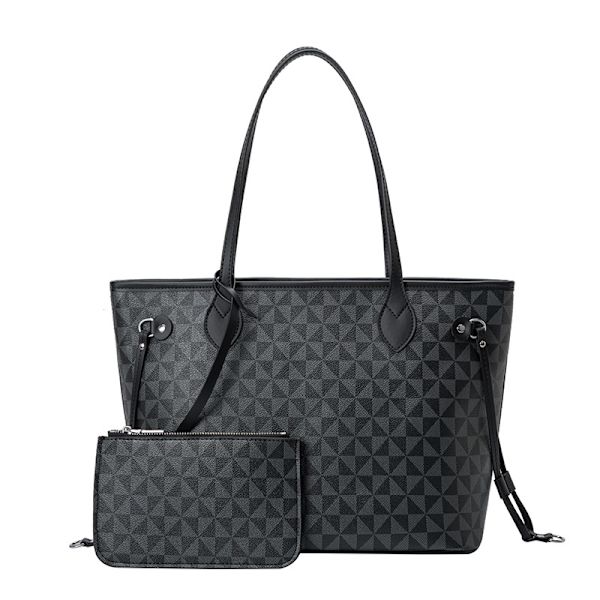 Håndtasker til kvinder Designer Mode Punge Top Håndtag Satchel Skuldertasker 2 stk. med lille pung (sort)