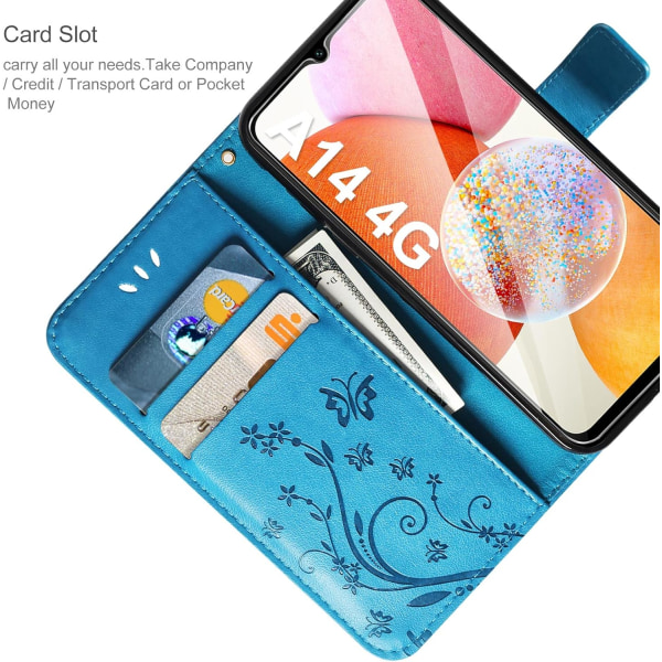 Phone case i PC-läder kompatibelt med Samsung Galaxy A14 5G / A14 4G- case och skärmskydd, Flip Wallet phone case Cover - Ljusgrön