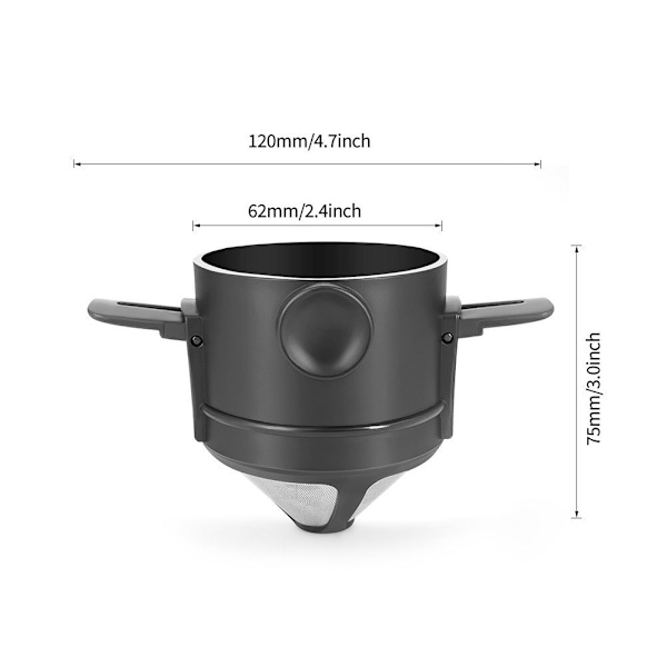 Sammenklappelig bærbar håndbrygget kaffefilter, kaffedrypkegle, til drypkaffe og te med rustfrit stålholder, ingen filterpapir