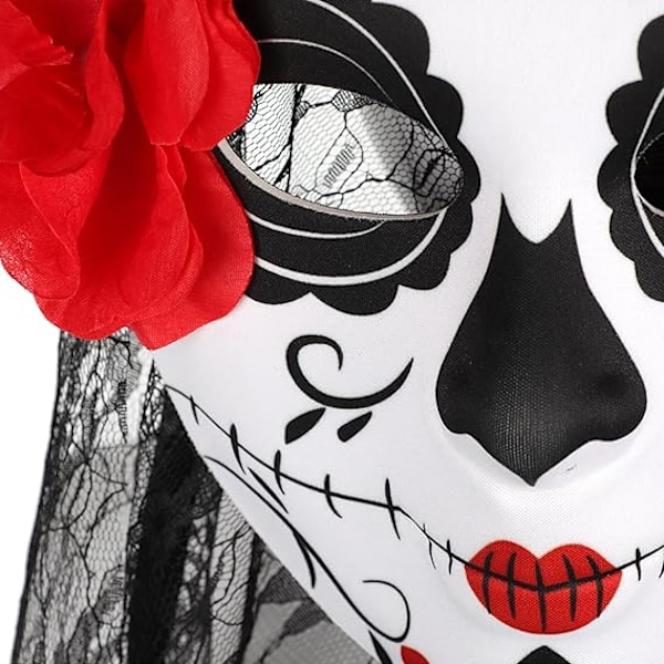 Kuolleiden päivän sokerikallo naamio huntu ja ruusukukka kruunu Halloween pitsi naamio naamiaisiin cosplay juhla puku lisävaruste