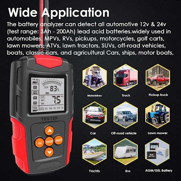 Bilbatteritestare 12V 24V CCA Inre Resistans Testare Motorcykel Batteri Analysator Diagnostiskt Verktyg