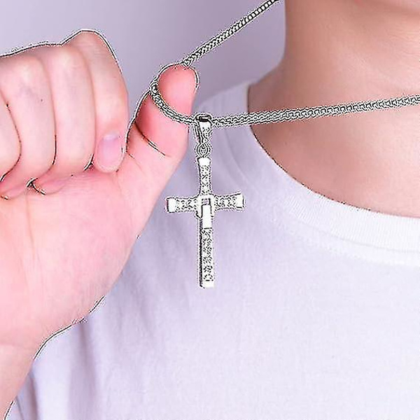 925 Sterlingsølv ægte Rhinestone Cz Fast And Furious 7 Cross Charm vedhæng halskæde til mænd