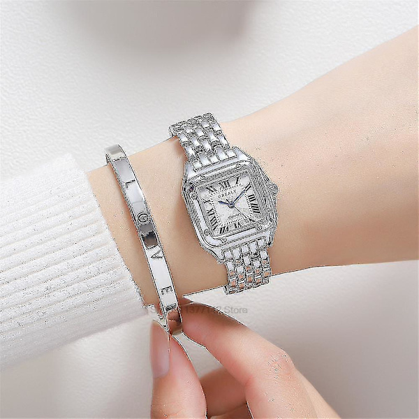2023 luksus damemode firkantede ure Guldlegeringsrem Dame Quartz Armbåndsure Kvaliteter Kvinde ur i romersk skala（Guld）
