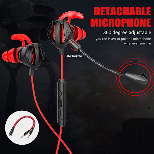 Peliheadset Mikrofonilla Langallinen Peli Earbuds PC PS4 PS5 Xbox One Playstation 5 Peleihin Matkapuhelin, Irrotettava Stereo Bass Kuulokkeet