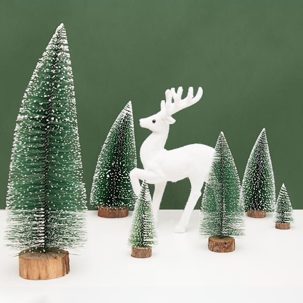Miniatyr Julgranar Snöfrost Sisalträd Skrivbords Mini Tallträd Flaskborsteträd för Julfest Heminredning